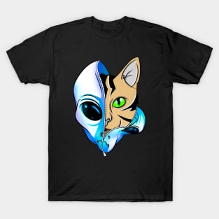 Blue Extra-terrestrial Feline Space Alien Cat T-Shirt